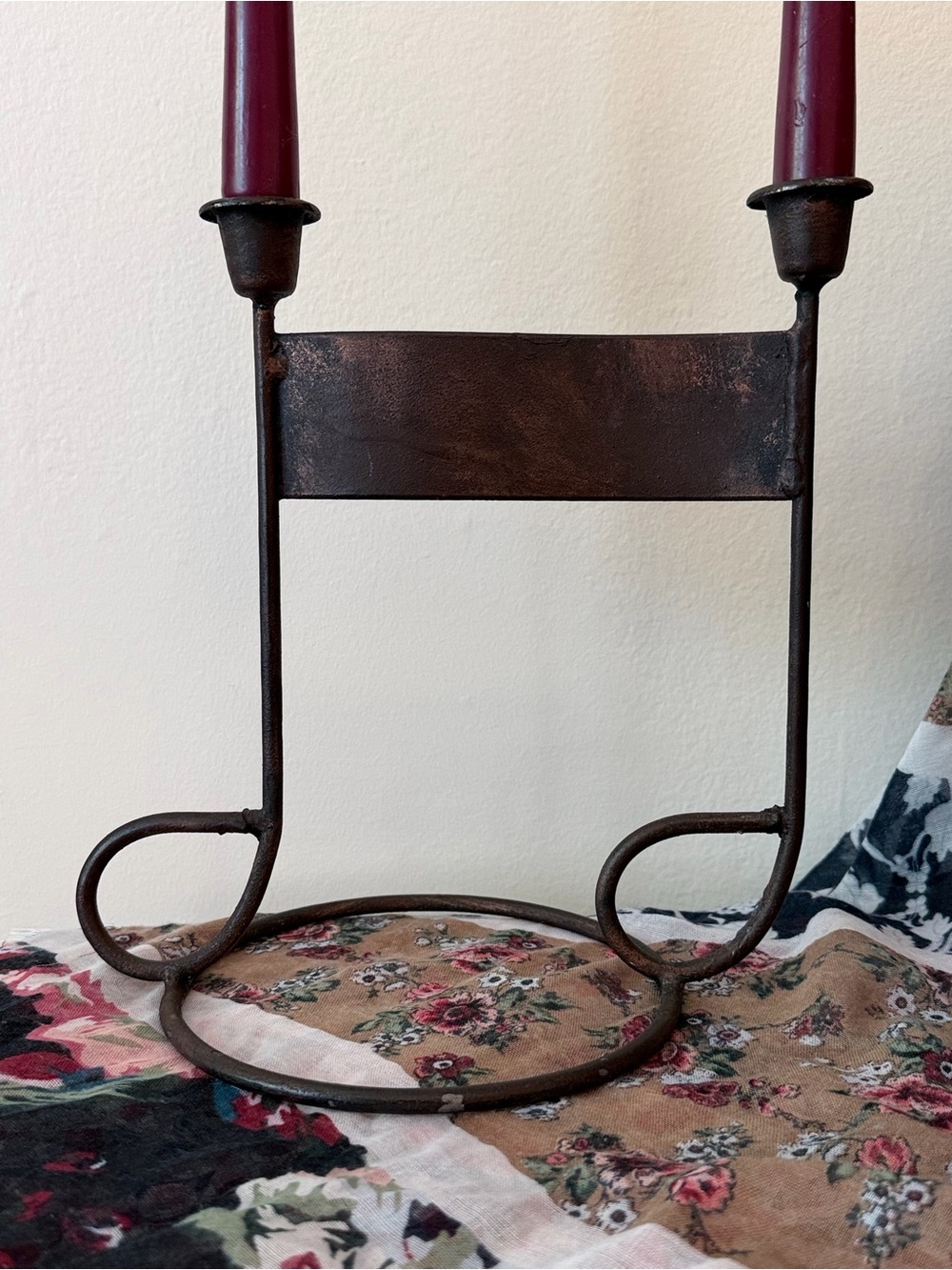 Music Note Taper Candle Holder Rustic Metal Double Candlestick
